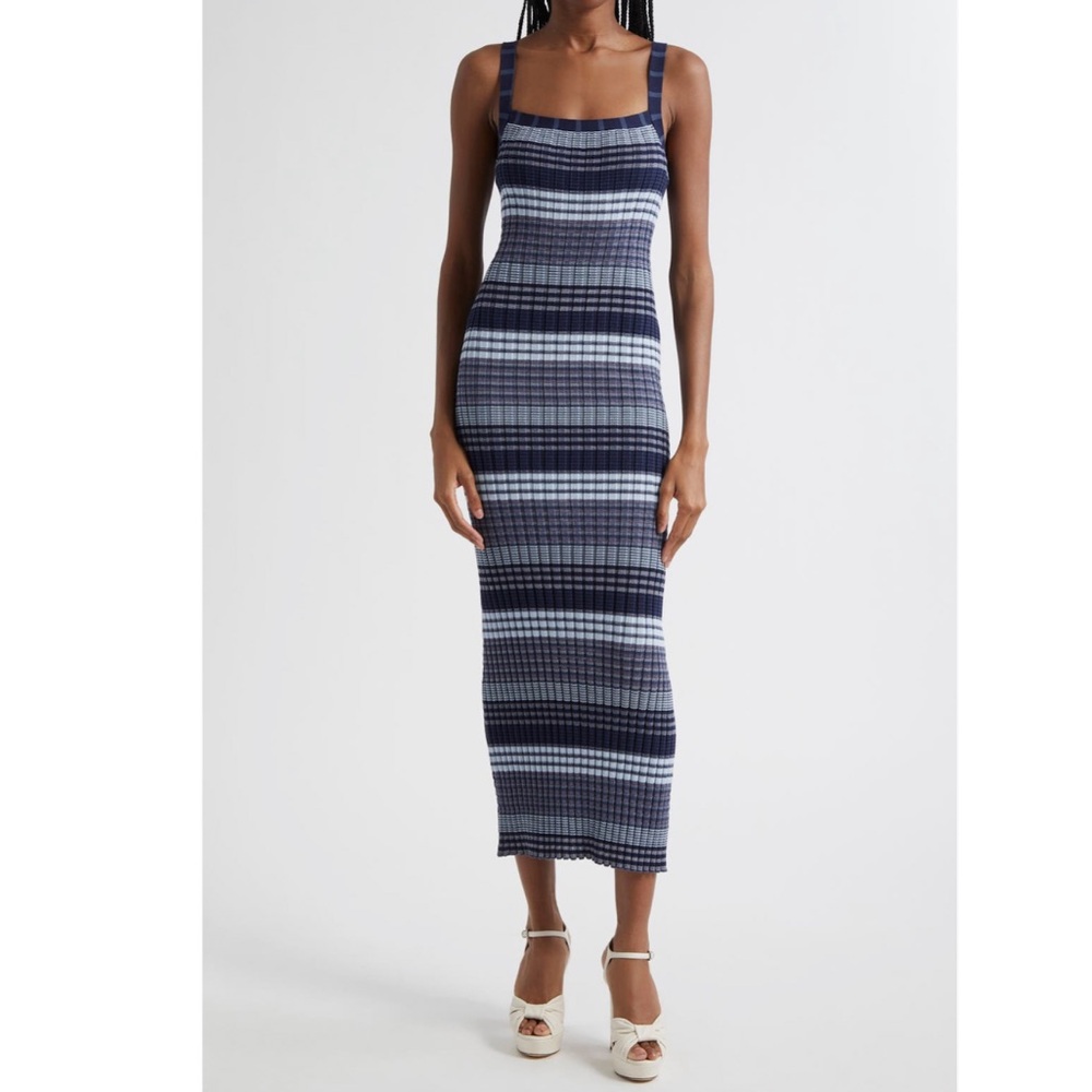 Ramy Brook Navy and White Striped Maxi Dress